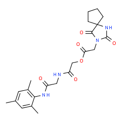 ChemSpider 2D Image | 2-{[2-(Mesitylamino)-2-oxoethyl]amino}-2-oxoethyl (2,4-dioxo-1,3-diazaspiro[4.4]non-3-yl)acetate | C22H28N4O6