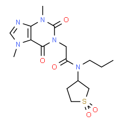 ChemSpider 2D Image | 2-(3,7-Dimethyl-2,6-dioxo-2,3,6,7-tetrahydro-1H-purin-1-yl)-N-(1,1-dioxidotetrahydro-3-thiophenyl)-N-propylacetamide | C16H23N5O5S
