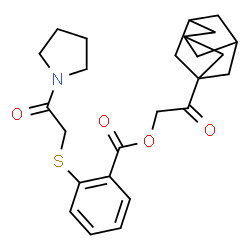 ChemSpider 2D Image | 2-(Adamantan-1-yl)-2-oxoethyl 2-{[2-oxo-2-(1-pyrrolidinyl)ethyl]sulfanyl}benzoate | C25H31NO4S