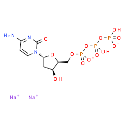 ChemSpider 2D Image | Disodium 4-amino-1-{2-deoxy-5-O-[({hydroxy[(hydroxyphosphinato)oxy]phosphoryl}oxy)phosphinato]-alpha-L-threo-pentofuranosyl}-2(1H)-pyrimidinone | C9H14N3Na2O13P3
