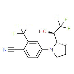 ChemSpider 2D Image | 4-{(2S)-2-[(1R)-2,2,2-Trifluoro-1-hydroxyethyl]-1-pyrrolidinyl}-2-(trifluoromethyl)benzonitrile | C14H12F6N2O