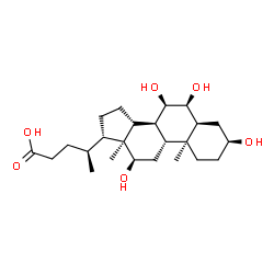 ChemSpider 2D Image | (3beta,5alpha,6beta,7beta,8alpha,9beta,10alpha,12beta,13alpha,14beta,17alpha,20S)-3,6,7,12-Tetrahydroxycholan-24-oic acid | C24H40O6