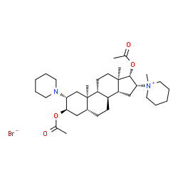 ChemSpider 2D Image | (2alpha,3beta,5beta,8alpha,9beta,10alpha,13alpha,14beta,16alpha,17alpha)-3,17-Diacetoxy-16-(1-methyl-1-piperidiniumyl)-2-(1-piperidinyl)androstane bromide | C34H57BrN2O4