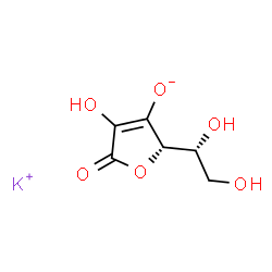 ChemSpider 2D Image | Potassium (2S)-2-[(1R)-1,2-dihydroxyethyl]-4-hydroxy-5-oxo-2,5-dihydro-3-furanolate (non-preferred name) | C6H7KO6
