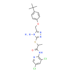 ChemSpider 2D Image | 2-[[4-amino-5-[(4-tert-butylphenoxy)methyl]-1,2,4-triazol-3-yl]sulfanyl]-N-(3,5-dichloro-2-pyridyl)propanamide | C21H24Cl2N6O2S