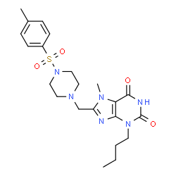 ChemSpider 2D Image | 3-Butyl-7-methyl-8-({4-[(4-methylphenyl)sulfonyl]-1-piperazinyl}methyl)-3,7-dihydro-1H-purine-2,6-dione | C22H30N6O4S
