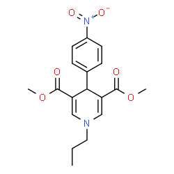 ChemSpider 2D Image | Dimethyl 4-(4-nitrophenyl)-1-propyl-1,4-dihydro-3,5-pyridinedicarboxylate | C18H20N2O6