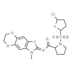 ChemSpider 2D Image | (Z)-1-[(5-Chlorotetrahydro-2-thiophenyl)sulfonyl]-N-(3-methyl-6,7-dihydro[1,4]dioxino[2,3-f][1,3]benzothiazol-2(3H)-ylidene)prolinamide | C19H22ClN3O5S3