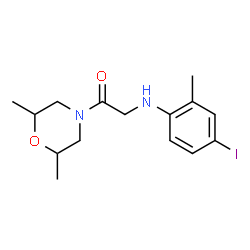 ChemSpider 2D Image | 1-(2,6-Dimethyl-4-morpholinyl)-2-[(4-iodo-2-methylphenyl)amino]ethanone | C15H21IN2O2
