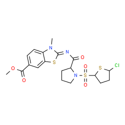 ChemSpider 2D Image | Methyl (2Z)-2-({(Z)-1-[(5-chlorotetrahydro-2-thiophenyl)sulfonyl]prolyl}imino)-3-methyl-2,3-dihydro-1,3-benzothiazole-6-carboxylate | C19H22ClN3O5S3
