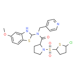 ChemSpider 2D Image | 1-[(5-Chlorotetrahydro-2-thiophenyl)sulfonyl]-N-(5-methoxy-2,3-dihydro-1,3-benzothiazol-2-yl)-N-(4-pyridinylmethyl)prolinamide | C23H27ClN4O4S3