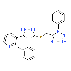 ChemSpider 2D Image | 3-[4-(2-Methylphenyl)-5-{[(1-phenyl-5-tetrazolidinyl)methyl]sulfanyl}-1,2,4-triazolidin-3-yl]pyridine | C22H26N8S