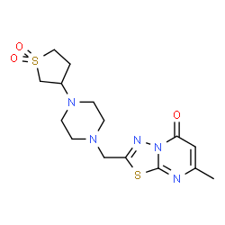ChemSpider 2D Image | 2-{[4-(1,1-Dioxidotetrahydro-3-thiophenyl)-1-piperazinyl]methyl}-7-methyl-5H-[1,3,4]thiadiazolo[3,2-a]pyrimidin-5-one | C15H21N5O3S2
