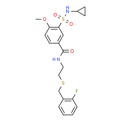 ChemSpider 2D Image | 3-(Cyclopropylsulfamoyl)-N-{2-[(2-fluorobenzyl)sulfanyl]ethyl}-4-methoxybenzamide | C20H23FN2O4S2