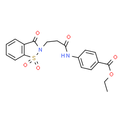 ChemSpider 2D Image | Ethyl 4-{[3-(1,1-dioxido-3-oxo-1,2-benzothiazol-2(3H)-yl)propanoyl]amino}benzoate | C19H18N2O6S