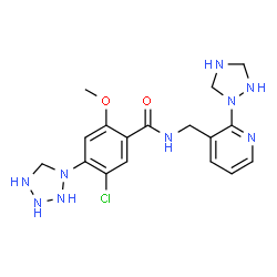 ChemSpider 2D Image | 5-Chloro-2-methoxy-4-(1-tetrazolidinyl)-N-{[2-(1,2,4-triazolidin-1-yl)-3-pyridinyl]methyl}benzamide | C17H22ClN9O2