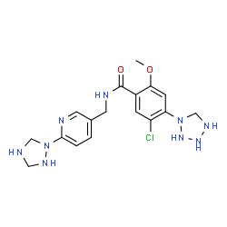 ChemSpider 2D Image | 5-Chloro-2-methoxy-4-(1-tetrazolidinyl)-N-{[6-(1,2,4-triazolidin-1-yl)-3-pyridinyl]methyl}benzamide | C17H22ClN9O2