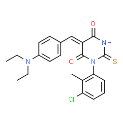 ChemSpider 2D Image | (5Z)-1-(3-Chloro-2-methylphenyl)-5-[4-(diethylamino)benzylidene]-2-thioxodihydro-4,6(1H,5H)-pyrimidinedione | C22H22ClN3O2S