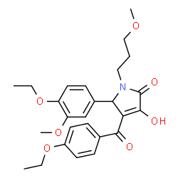 ChemSpider 2D Image | 4-(4-Ethoxybenzoyl)-5-(4-ethoxy-3-methoxyphenyl)-3-hydroxy-1-(3-methoxypropyl)-1,5-dihydro-2H-pyrrol-2-one | C26H31NO7