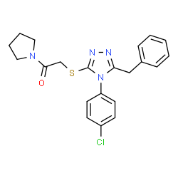 ChemSpider 2D Image | 2-{[5-Benzyl-4-(4-chlorophenyl)-4H-1,2,4-triazol-3-yl]sulfanyl}-1-(1-pyrrolidinyl)ethanone | C21H21ClN4OS