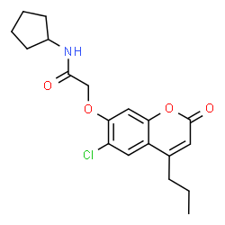 ChemSpider 2D Image | 2-[(6-Chloro-2-oxo-4-propyl-2H-chromen-7-yl)oxy]-N-cyclopentylacetamide | C19H22ClNO4