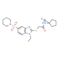 ChemSpider 2D Image | N-(1-Cyanocyclopentyl)-2-{[1-ethyl-5-(1-piperidinylsulfonyl)-1H-benzimidazol-2-yl]sulfanyl}acetamide | C22H29N5O3S2