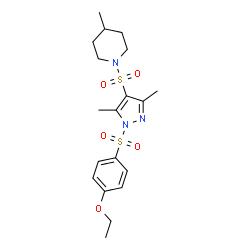 ChemSpider 2D Image | 1-({1-[(4-Ethoxyphenyl)sulfonyl]-3,5-dimethyl-1H-pyrazol-4-yl}sulfonyl)-4-methylpiperidine | C19H27N3O5S2