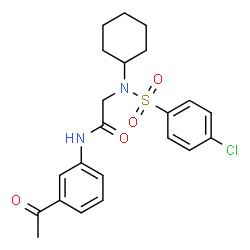 ChemSpider 2D Image | N-(3-Acetylphenyl)-N~2~-[(4-chlorophenyl)sulfonyl]-N~2~-cyclohexylglycinamide | C22H25ClN2O4S