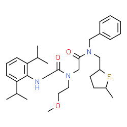 ChemSpider 2D Image | N-Benzyl-N~2~-[(2,6-diisopropylphenyl)carbamoyl]-N~2~-(2-methoxyethyl)-N-[(5-methyltetrahydro-2-thiophenyl)methyl]glycinamide | C31H45N3O3S