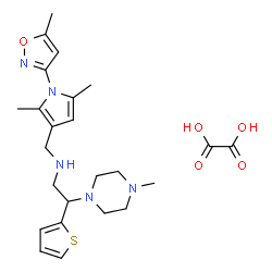 ChemSpider 2D Image | N-{[2,5-Dimethyl-1-(5-methyl-1,2-oxazol-3-yl)-1H-pyrrol-3-yl]methyl}-2-(4-methyl-1-piperazinyl)-2-(2-thienyl)ethanamine ethanedioate (1:1) | C24H33N5O5S