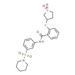 ChemSpider 2D Image | 2-[(1,1-Dioxidotetrahydro-3-thiophenyl)sulfanyl]-N-[3-(1-piperidinylsulfonyl)phenyl]benzamide | C22H26N2O5S3