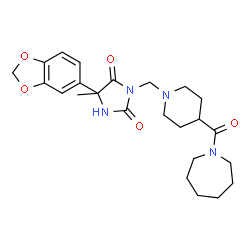 ChemSpider 2D Image | 3-{[4-(1-Azepanylcarbonyl)-1-piperidinyl]methyl}-5-(1,3-benzodioxol-5-yl)-5-methyl-2,4-imidazolidinedione | C24H32N4O5
