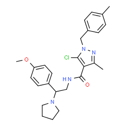 ChemSpider 2D Image | 5-Chloro-N-[2-(4-methoxyphenyl)-2-(1-pyrrolidinyl)ethyl]-3-methyl-1-(4-methylbenzyl)-1H-pyrazole-4-carboxamide | C26H31ClN4O2