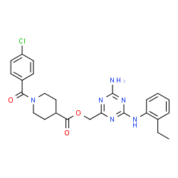 ChemSpider 2D Image | {4-Amino-6-[(2-ethylphenyl)amino]-1,3,5-triazin-2-yl}methyl 1-(4-chlorobenzoyl)-4-piperidinecarboxylate | C25H27ClN6O3