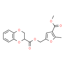 ChemSpider 2D Image | [4-(Methoxycarbonyl)-5-methyl-2-furyl]methyl 2,3-dihydro-1,4-benzodioxine-2-carboxylate | C17H16O7