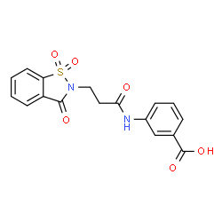 ChemSpider 2D Image | 3-{[3-(1,1-Dioxido-3-oxo-1,2-benzothiazol-2(3H)-yl)propanoyl]amino}benzoic acid | C17H14N2O6S
