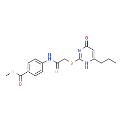 ChemSpider 2D Image | Methyl 4-({[(4-oxo-6-propyl-1,4-dihydro-2-pyrimidinyl)sulfanyl]acetyl}amino)benzoate | C17H19N3O4S
