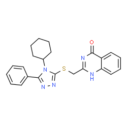ChemSpider 2D Image | 2-{[(4-Cyclohexyl-5-phenyl-4H-1,2,4-triazol-3-yl)sulfanyl]methyl}-4(1H)-quinazolinone | C23H23N5OS