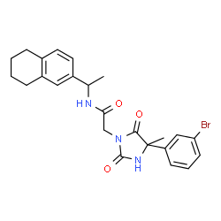 ChemSpider 2D Image | 2-[4-(3-Bromophenyl)-4-methyl-2,5-dioxo-1-imidazolidinyl]-N-[1-(5,6,7,8-tetrahydro-2-naphthalenyl)ethyl]acetamide | C24H26BrN3O3