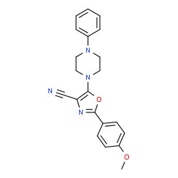 ChemSpider 2D Image | 2-(4-Methoxyphenyl)-5-(4-phenyl-1-piperazinyl)-1,3-oxazole-4-carbonitrile | C21H20N4O2