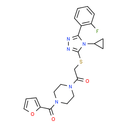 ChemSpider 2D Image | 2-{[4-Cyclopropyl-5-(2-fluorophenyl)-4H-1,2,4-triazol-3-yl]sulfanyl}-1-[4-(2-furoyl)-1-piperazinyl]ethanone | C22H22FN5O3S