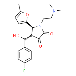 ChemSpider 2D Image | (5S)-4-[(4-Chlorophenyl)(hydroxy)methylene]-1-[2-(dimethylamino)ethyl]-5-(5-methyl-2-furyl)-2,3-pyrrolidinedione | C20H21ClN2O4