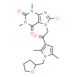 ChemSpider 2D Image | 8-Chloro-7-{2-[2,5-dimethyl-1-(tetrahydro-2-furanylmethyl)-1H-pyrrol-3-yl]-2-oxoethyl}-1,3-dimethyl-3,7-dihydro-1H-purine-2,6-dione | C20H24ClN5O4