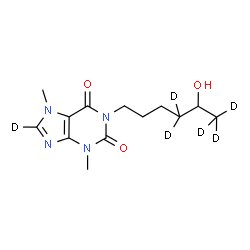 ChemSpider 2D Image | 1-[5-Hydroxy(4,4,6,6,6-~2~H_5_)hexyl]-3,7-dimethyl(~2~H)-3,7-dihydro-1H-purine-2,6-dione | C13H14D6N4O3