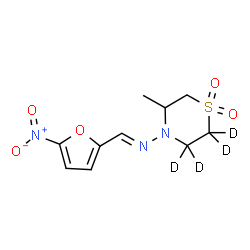ChemSpider 2D Image | (E)-N-[3-Methyl-1,1-dioxido(5,5,6,6-~2~H_4_)-4-thiomorpholinyl]-1-(5-nitro-2-furyl)methanimine | C10H9D4N3O5S