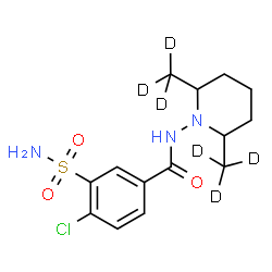 ChemSpider 2D Image | N-{2,6-Bis[(~2~H_3_)methyl]-1-piperidinyl}-4-chloro-3-sulfamoylbenzamide | C14H14D6ClN3O3S