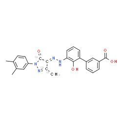 ChemSpider 2D Image | 3'-{(2E)-2-[1-(3,4-Dimethylphenyl)-3-(~13~C)methyl-5-oxo(~13~C_3_)-1,5-dihydro-4H-pyrazol-4-ylidene]hydrazino}-2'-hydroxy-3-biphenylcarboxylic acid | C2113C4H22N4O4