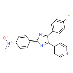 ChemSpider 2D Image | 4-[4-(4-fluorophenyl)-2-(4-nitrocyclohexa-2,5-dien-1-ylidene)-1H-imidazol-5-yl]pyridine | C20H14FN4O2