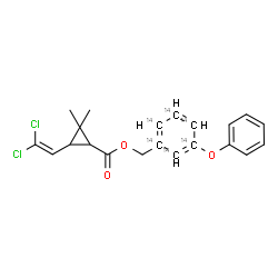 ChemSpider 2D Image | [3-Phenoxy(~14~C_6_)phenyl]methyl 3-(2,2-dichlorovinyl)-2,2-dimethylcyclopropanecarboxylate | C1514C6H20Cl2O3