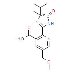 ChemSpider 2D Image | 2-[4-Isopropyl-4-methyl-5-oxo(5-~14~C)-4,5-dihydro-1H-imidazol-2-yl]-5-(methoxymethyl)nicotinic acid | C1414CH19N3O4
